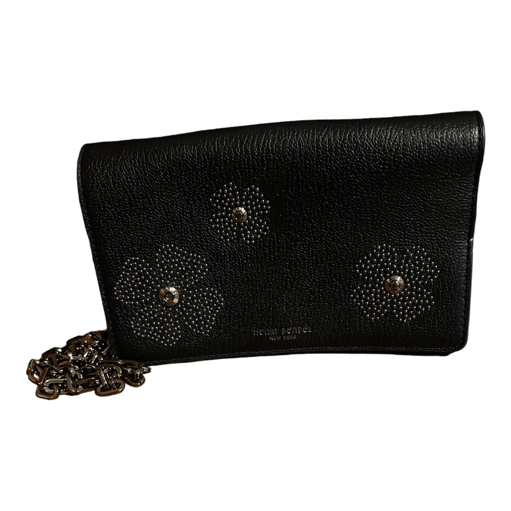 Henri Bendel Crossbody Studded Flower Bag Black Leather 8X5 Inches Casual